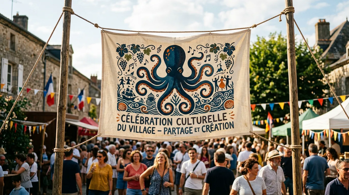 Banni&egrave;re institutionnelle de LE POULPE lors d'un rassemblement culturel