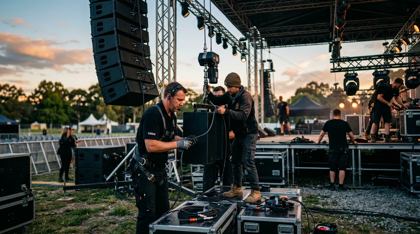 &Eacute;quipe de terrain de LE POULPE pr&eacute;parant une future sc&egrave;ne de concert citoyenne